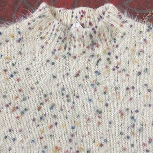 Twee Fuzzy Colorful Rainbow Sprinkle Knit Cream Sweater Medium Large